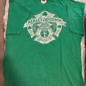 OBX Harley-Davidson Green Short Sleeve Tee with White Crest Graphic